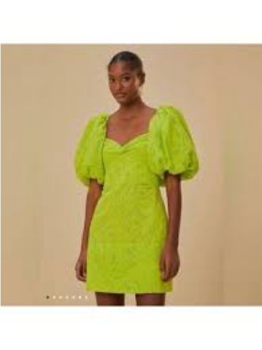 Farm Rio Monstera Lime Green Puff-Sleeve Mini Dress